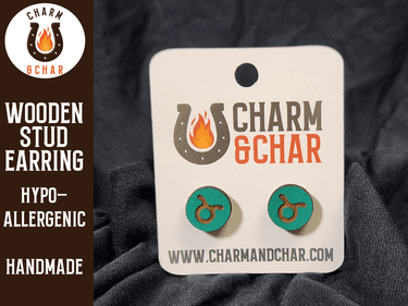 Taurus Wood Stud Earrings - Zodiac Fashion Earring - Stud Earring - Charm and Char